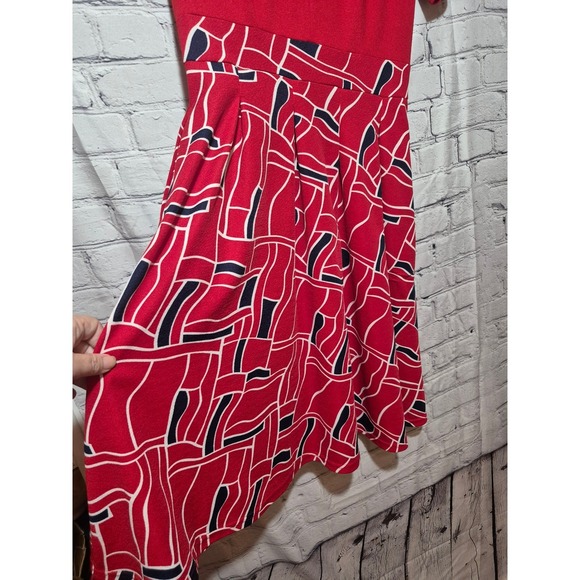 BOLD RETRO POP RED Yathon Geometric Fit and Flare Dress Keyhole Pockets SIZE M - Picture 4 of 8